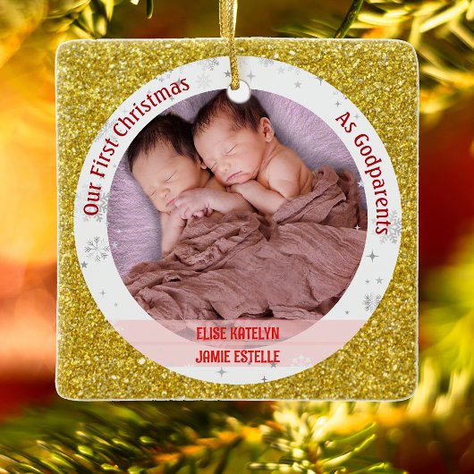 Twins Baby Girls 1. Weihnachten als Godeltern 2 Fo Keramikornament