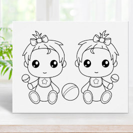 Twins Baby Girls Coloring Page Poster