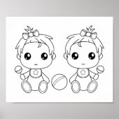 Twins Baby Girls Coloring Page Poster (Vorne)