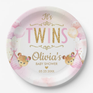 Twins Baby Girls Niedlich Bears Balloons Babydusch Pappteller