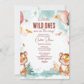 Twins Baby Niedlich Zwei Tiger Babydusche Einladung (Vorderseite)