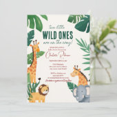 Twins Baby Safari Baby Dusche Einladung (Stehend Vorderseite)