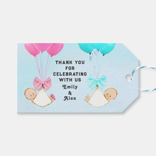 Twins Baby Showdown Vielen Dank Geschenkanhänger (Vorderseite (Horizontal))