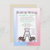 Twins Baby Shower Baby Girafes Blue and Pink (Jen) Einladung (Vorne/Hinten)