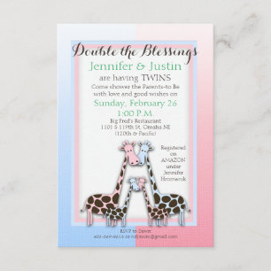 Twins Baby Shower Baby Girafes Blue and Pink (Jen) Einladung