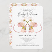 Twins Baby Shower Baby Mice Einladung (Vorne/Hinten)