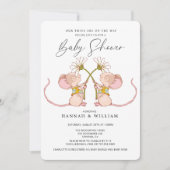 Twins Baby Shower Baby Mice Einladung (Vorderseite)