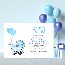 Twins Baby Shower Blue Balloons und Stroller Einladung