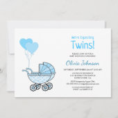 Twins Baby Shower Blue Balloons und Stroller Einladung (Vorderseite)