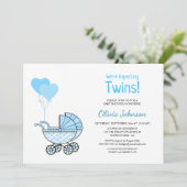 Twins Baby Shower Blue Balloons und Stroller Einladung (Stehend Vorderseite)