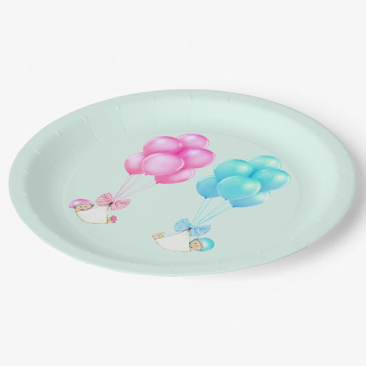 Twins Baby Shower Boy and Girl Pappteller (Schrägansicht)