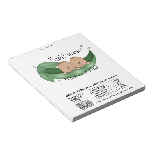 Twins Baby Shower Candy Bar Wrappers Gastgeschenk Notizblock (angewinkelt)