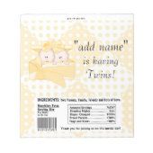 Twins Baby Shower Candy Bar Wrappers Gastgeschenke Notizblock (Vorderseite)