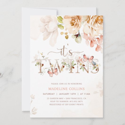 TWINS Baby Shower Einladung, Garden Baby Dusche Einladung (Vorderseite)