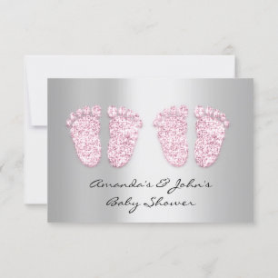 Twins Baby Shower Feet Glitzer Gray Pink Girls Einladung