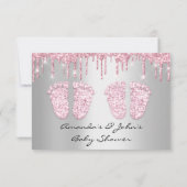 Twins Baby Shower Feet Glitzer Tropfen Girls Einladung (Rückseite)