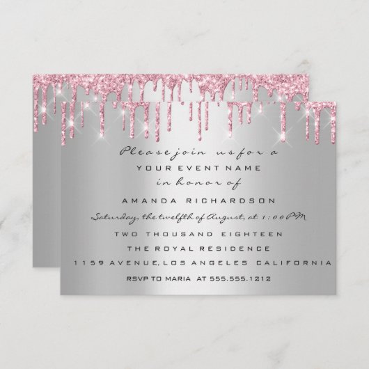 Twins Baby Shower Feet Glitzer Tropfen Girls Einladung (Vorne/Hinten)