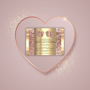 Twins Baby Shower Feet Rose Glitzer Boy Girl Gold Einladung