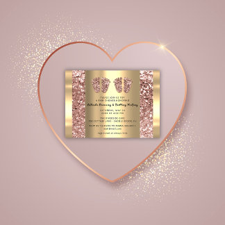 Twins Baby Shower Feet Rose Glitzer Boy Girl Gold Einladung