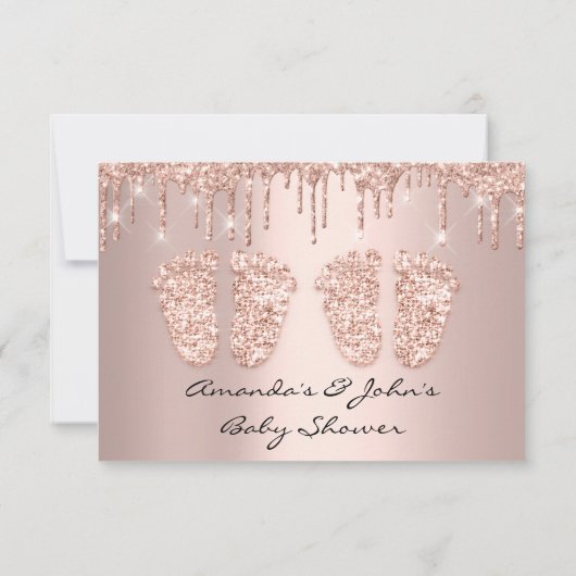 Twins Baby Shower Feet Rose Tropfen Girl Boy Einladung (Rückseite)