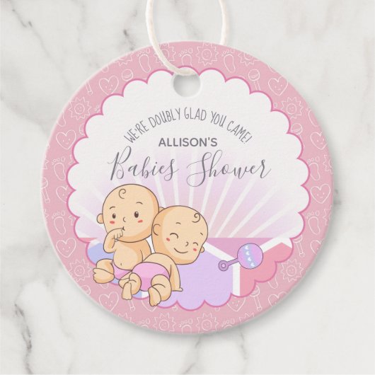 Twins Baby Shower Girls ID642 Geschenkanhänger (Vorderseite)