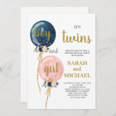 Twins Baby Shower Invitation Boy and Girl Einladung (Vorne/Hinten)