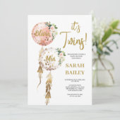 Twins Baby Shower Invitation Girls Einladung (Stehend Vorderseite)