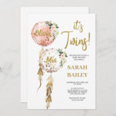 Twins Baby Shower Invitation Girls Einladung (Vorne/Hinten)