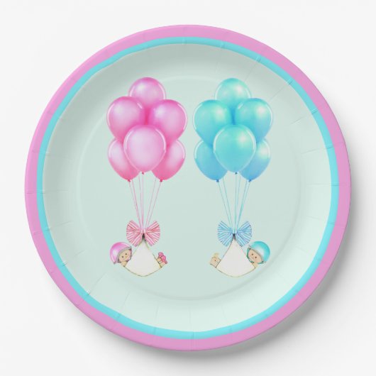Twins Baby Shower Pappteller (Vorderseite)