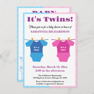 Twins Baby Shower Party Girl Boy. Einladung