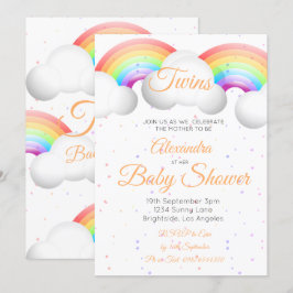 Twins Baby Shower Regenbogen Wolken farbenfrohe Sp Einladung