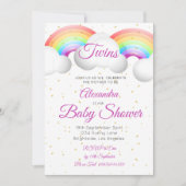 Twins Baby Shower Regenbogen Wolken Pink Gold Spot Einladung (Vorderseite)