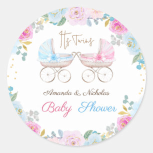 Twins Baby Shower Runder Aufkleber