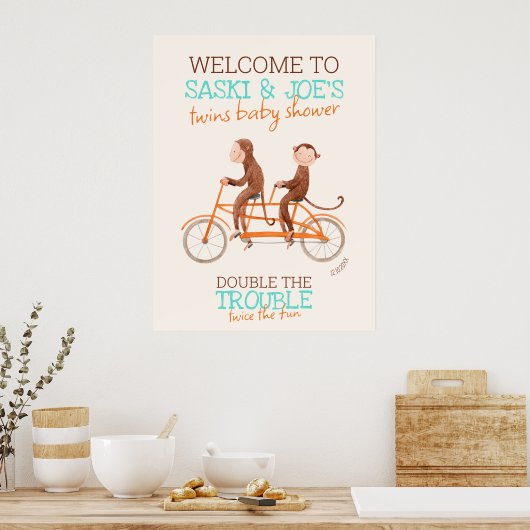 Twins Baby Showmonkey Doppelstörung Willkommen Poster (Küche)