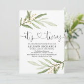 Twins Babydusche, grün grünes Gold modern Einladung (Stehend Vorderseite)