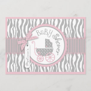 TWINS Babytragen, Zebra-Druck, rosa Babydusche Einladung