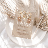 Twins Bear Tan Ivory Hearts & Balloons Babydusche Einladung