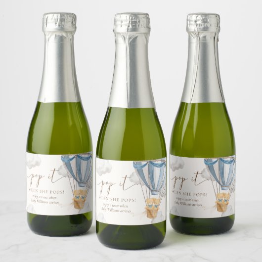 Twins Bearly Wait Teddy Bear Pop It When She Pops Schaumweinetikett (Flaschen)