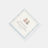 Twins Beary First Birthday Napkins | Pink Blue Serviette (Ecke)