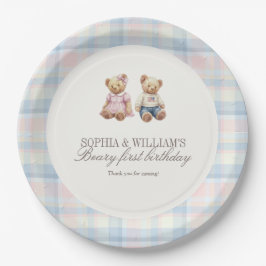 Twins Beary First Teddy Bear Birthday Plates Pappteller