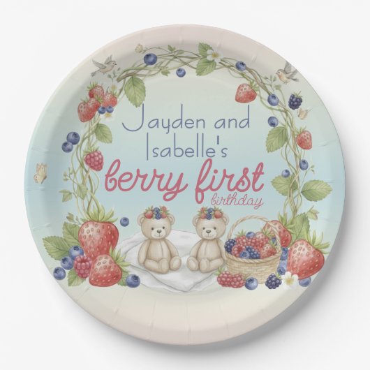 Twins Berry First 1st Birthday Party Paper Plate Pappteller (Vorderseite)