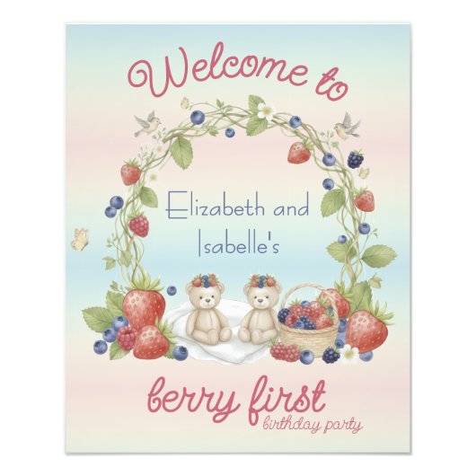 Twins Berry First 1st Birthday Party Poster (Vorne)