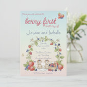 Twins Berry First Birthday Party Einladung (Stehend Vorderseite)