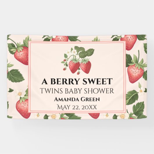 TWINS Berry Sweet Strawberry Baby Dusche Banner (Horizontal)