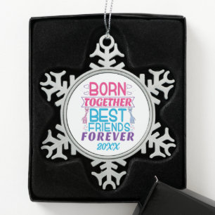 Twins Best Friends Forever - Junge und Mädchen Schneeflocken Zinn-Ornament