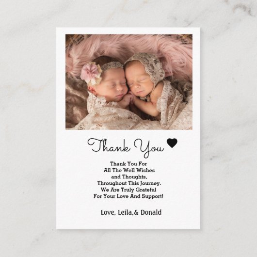 Twins Birth Announcement Card | Neugeborenes Foto Begleitkarte (Rückseite)