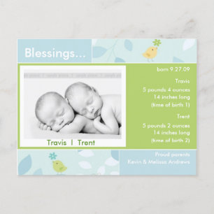Twins Birth Announction Foto-Karte Ankündigungspostkarte