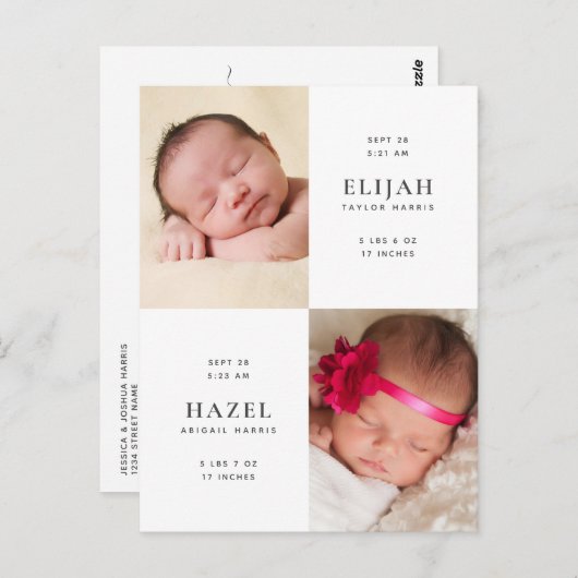 Twins Birth Announction Postcard Postkarte (Vorne/Hinten)
