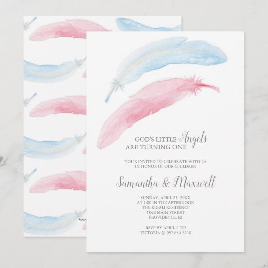 Twins Birthday Little Angel Einladung (Vorne/Hinten)