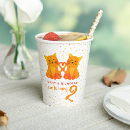 Twins Birthday Orange Kittens Confetti Dots Party Pappbecher